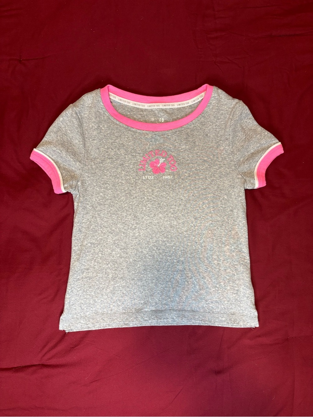Limited Too baby tee grey & pink with flower graphic